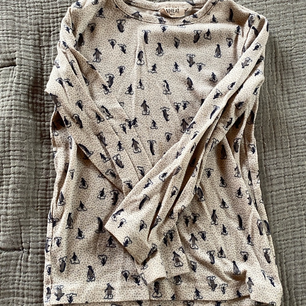 Wheat Cream Long Sleeve Penguin WOOL Top